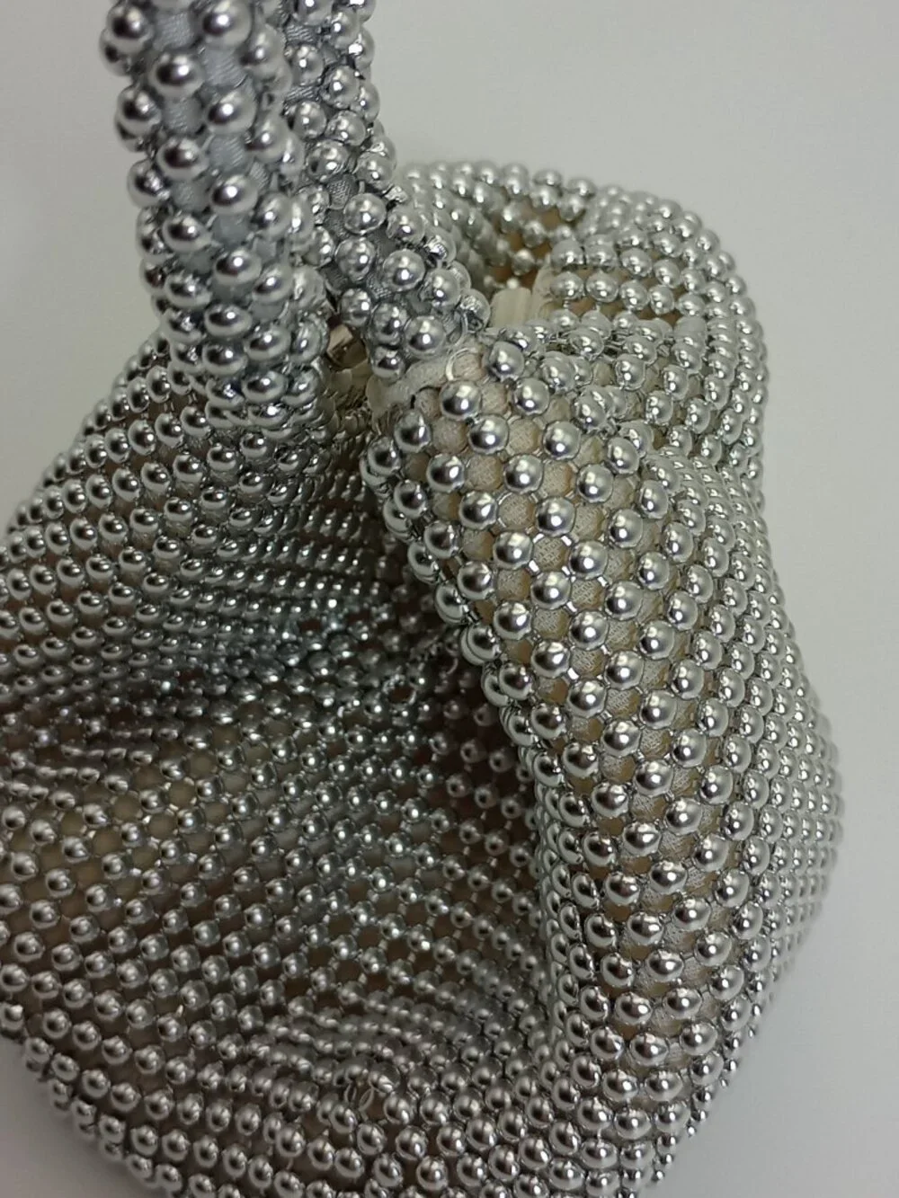Silver Beaded Hobo Shoulder Bag Y2K Evening Party Purse Rhinestone Look